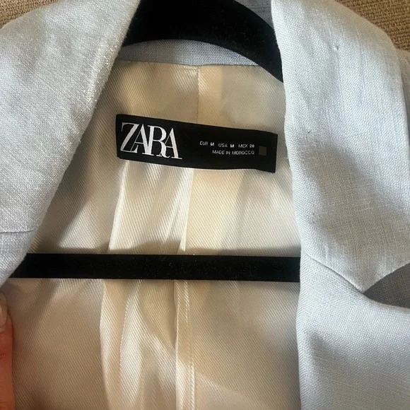 Zara Pale Blue Cropped Linen Blazer - Picture 3 of 4
